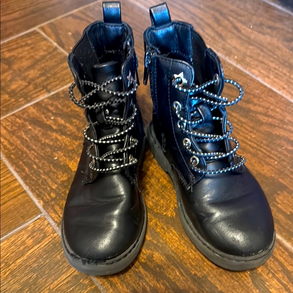 Kids Black Lace-Up Boots